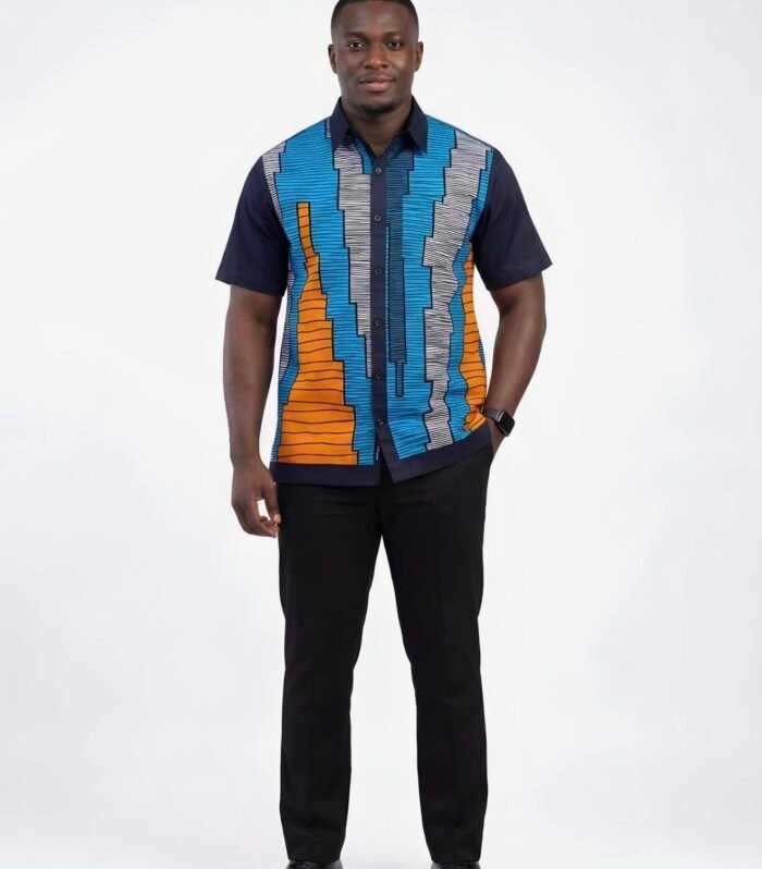 Men's African Print Short Sleeve Button Up Shirt |M-XL