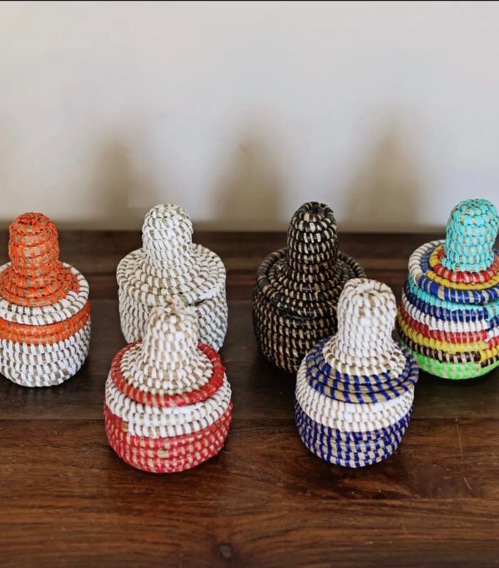 Handmade Mini Lidded Sweetgrass Basket | African Woven Storage Basket
