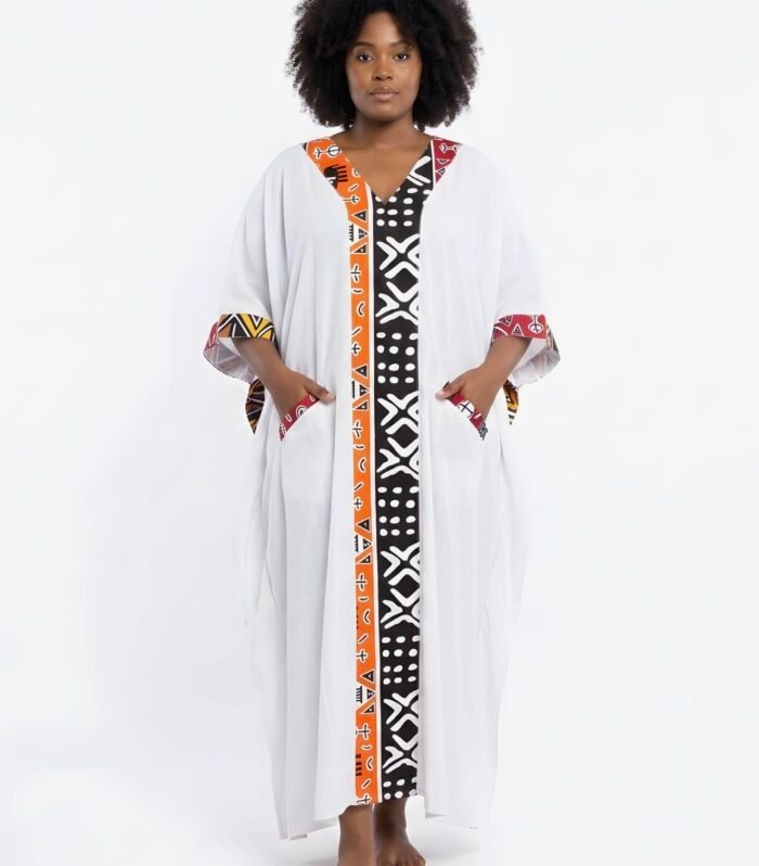 African Print Patchwork kaftan Dress with Matching Headwrap | one size