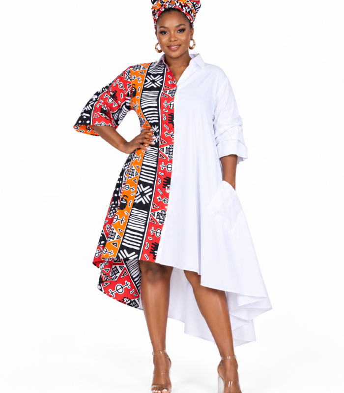 Unique African Accent High Low Dress - Stylish One Size Design