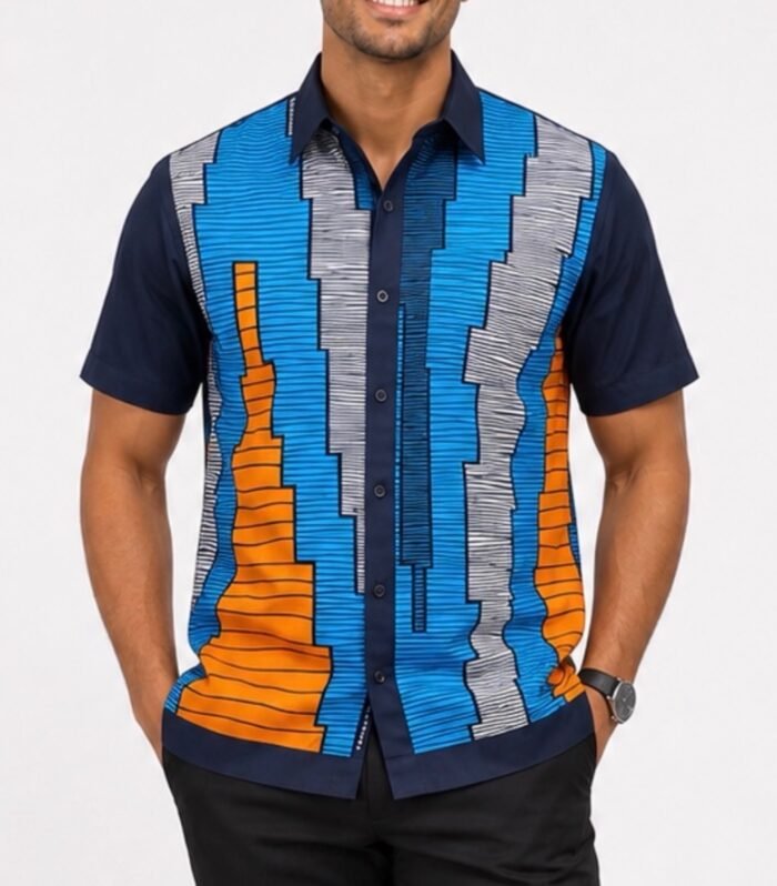 Men's African Print Short Sleeve Button Up Shirt |M-XL
