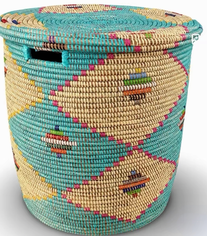 Large Handwoven African Storage Basket with Flat Lid.