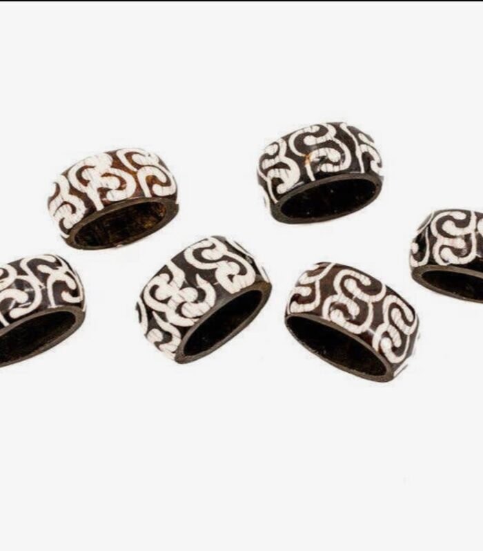 Handcrafted Kenyan Batik Bone Napkin Rings – Set of 6