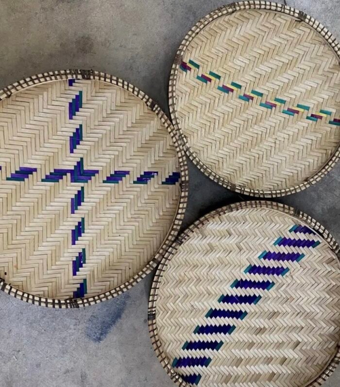 16 inch handmade Kenyan woven palm leaf decorative tray basket