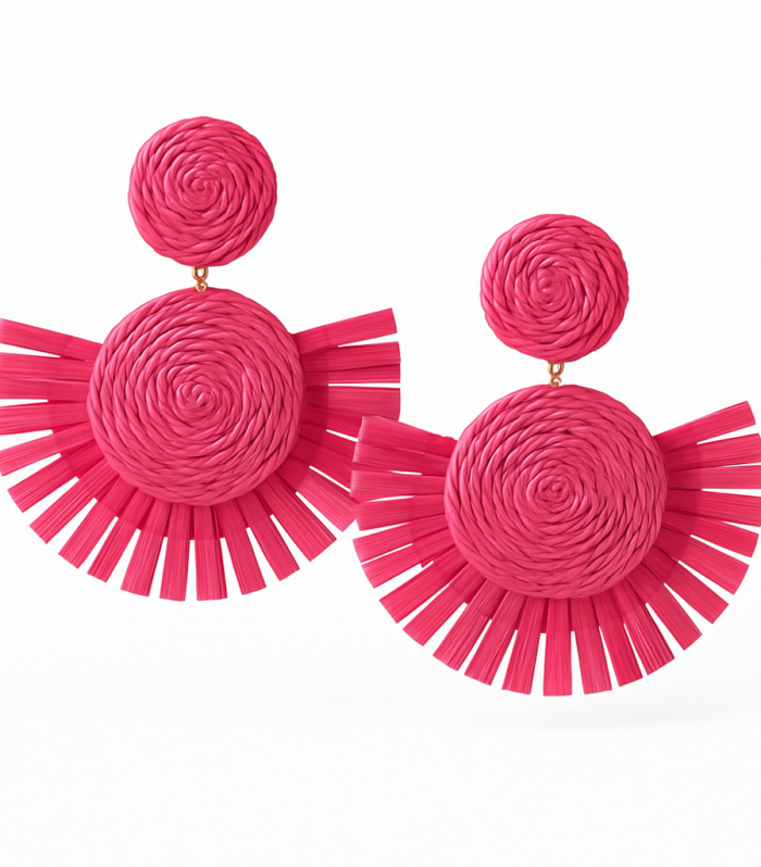 Handwoven Raffia Fan Statement Earrings