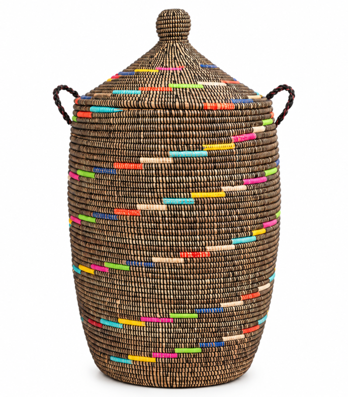 Handwoven Senegalese Laundry Basket with Lid-Jumbo