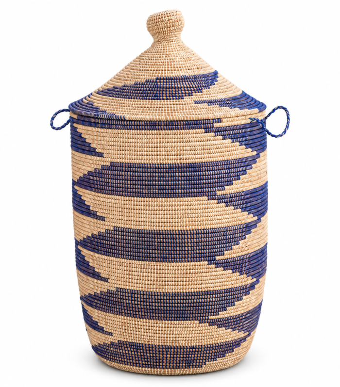 Extra Large Handwoven Purple Wave Laundry & Storage Basket with Lid – 36” Tall