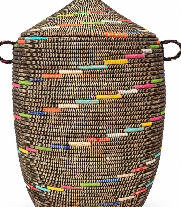 Handwoven Senegalese Laundry Basket with Lid-Jumbo