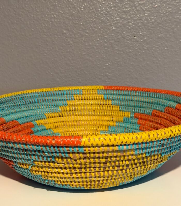Handwoven African Decorative Basket – Colorful Woven Wall Art- 18 inch