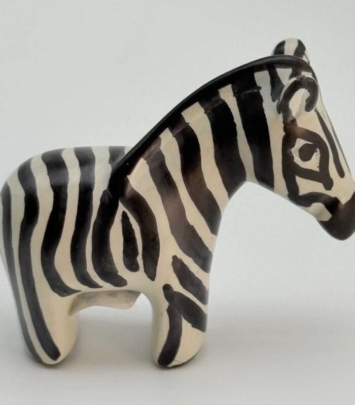 Artisanal Black & White Zebra Soapstone Figurine - Miniature Decor