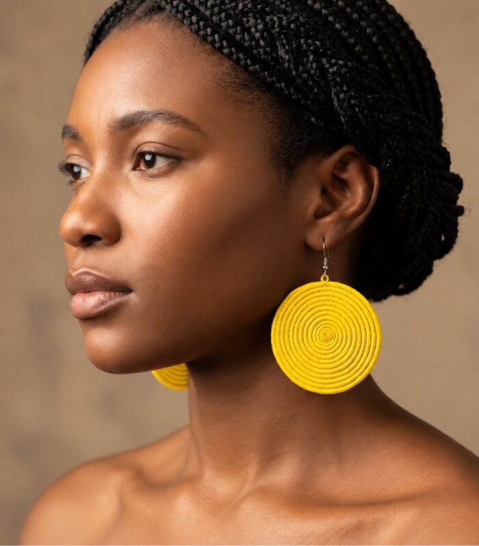 Handwoven Raffia Disc Earrings – Lightweight African Statement Earrings