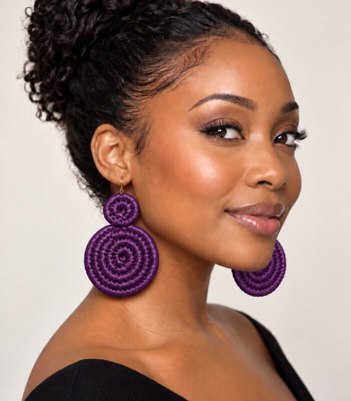 Handwoven Raffia Double Disc Drop Earrings – African Statement Earrings