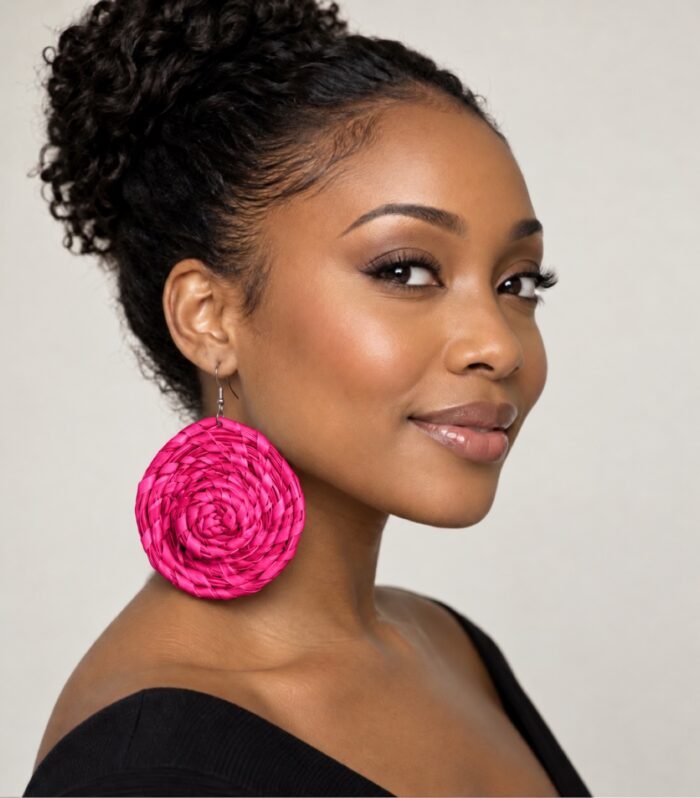 Handwoven Raffia Mini Hat Earrings – African Statement Earrings, Handmade in Kenya
