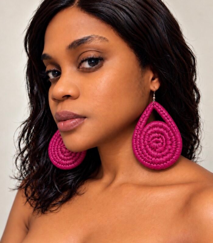 Handwoven Raffia Teardrop Spiral Earrings – African Statement Earrings